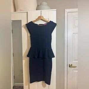 Alice + Olivia navy Blue peplum Dress boss babe office old money capsule staple